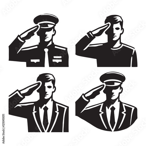 Designer-focused set of saluting man silhouette digital art created for high-end graphic requirements - man saluting vector set - man saluting illustrations set
