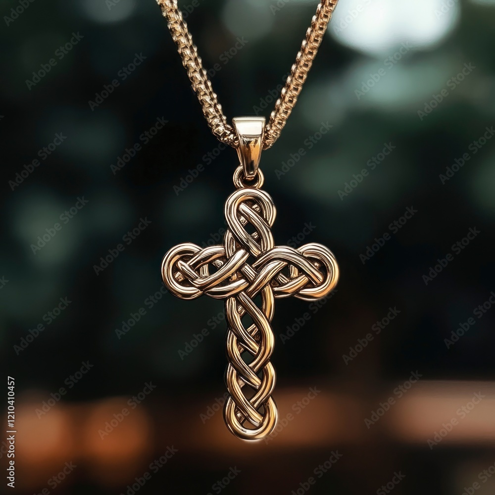 Obraz premium Intricate gold cross pendant necklace. A beautiful piece of jewelry.