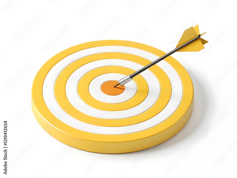 yellow bullseye dart arrow hitting target center of dartboard isolated on white background.
yellow bullseye dart arrow hitting target center of dartboard isolated on white background.