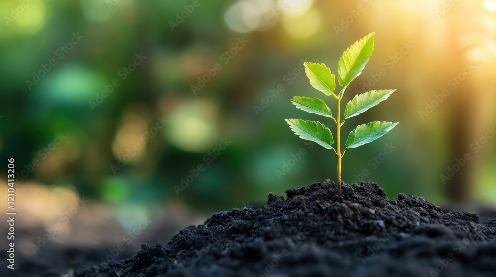 Young plant sprouting, vibrant green leaves emerging from rich soil, symbolizing growth and new beginnings, natural light. Young plant sprouting, vibrant green leaves emerging from rich soil, symbolizing growth and new beginnings, natural light.