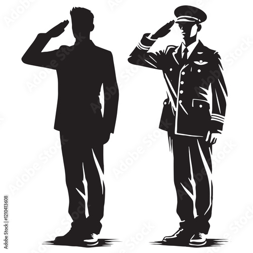 Complete set of saluting man silhouette digital art showcasing professional designs for creative projects - man saluting vector set - man saluting illustrations set
