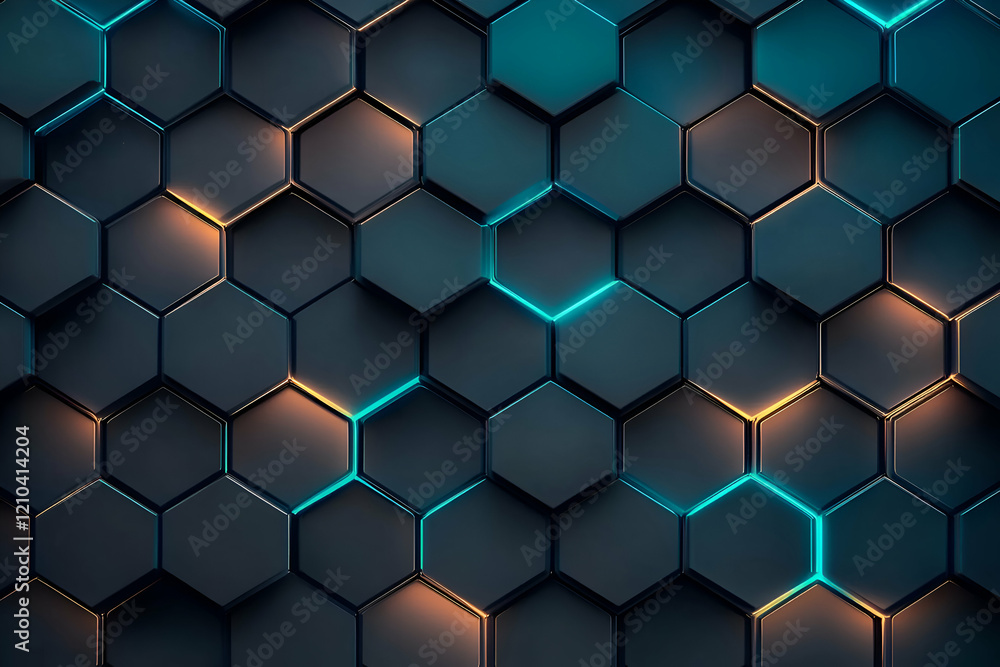 Abstract hexagonal background with glowing teal and orange accents. Perfect for technology, futuristic, or corporate designs. Abstract hexagonal background with glowing teal and orange accents. Perfect for technology, futuristic, or corporate designs.