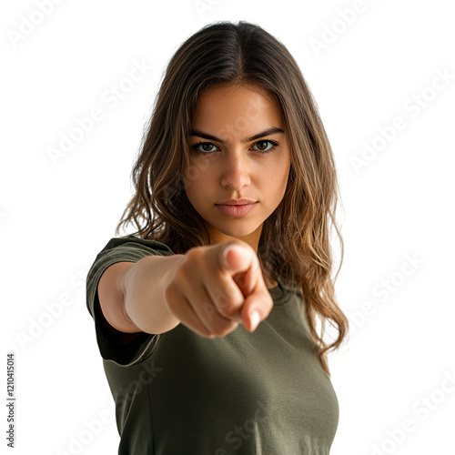 Wallpaper Mural A confident woman pointing forward with a determined expression, embodying strength and leadership Torontodigital.ca