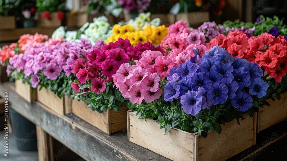 Naklejka premium Vibrant flower display local market photography garden close-up floral variety