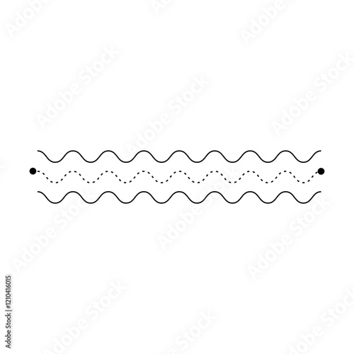 Tracing line dotted horizontal zig zag wavy element for kids worksheet, dotted line for writing, drawing and motor skills development illustration