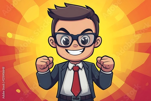 Young Confident Boy Cartoon Achievement Graphic