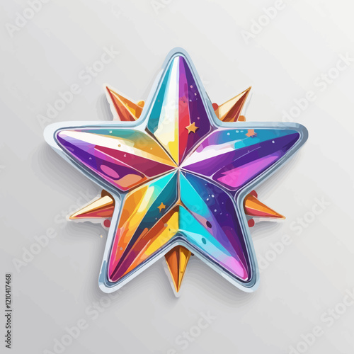 3D holographic star with metallic shine, vector illustration for Y2K retro cyber design. Isolated with bright reflective neon rainbow gradients, perfect for futuristic visuals