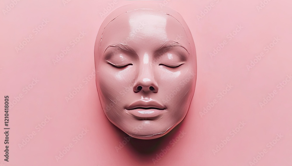 Artistic representation of a serene face on pink background portrait studio minimalist close-up beauty concept Artistic representation of a serene face on pink background portrait studio minimalist close-up beauty concept