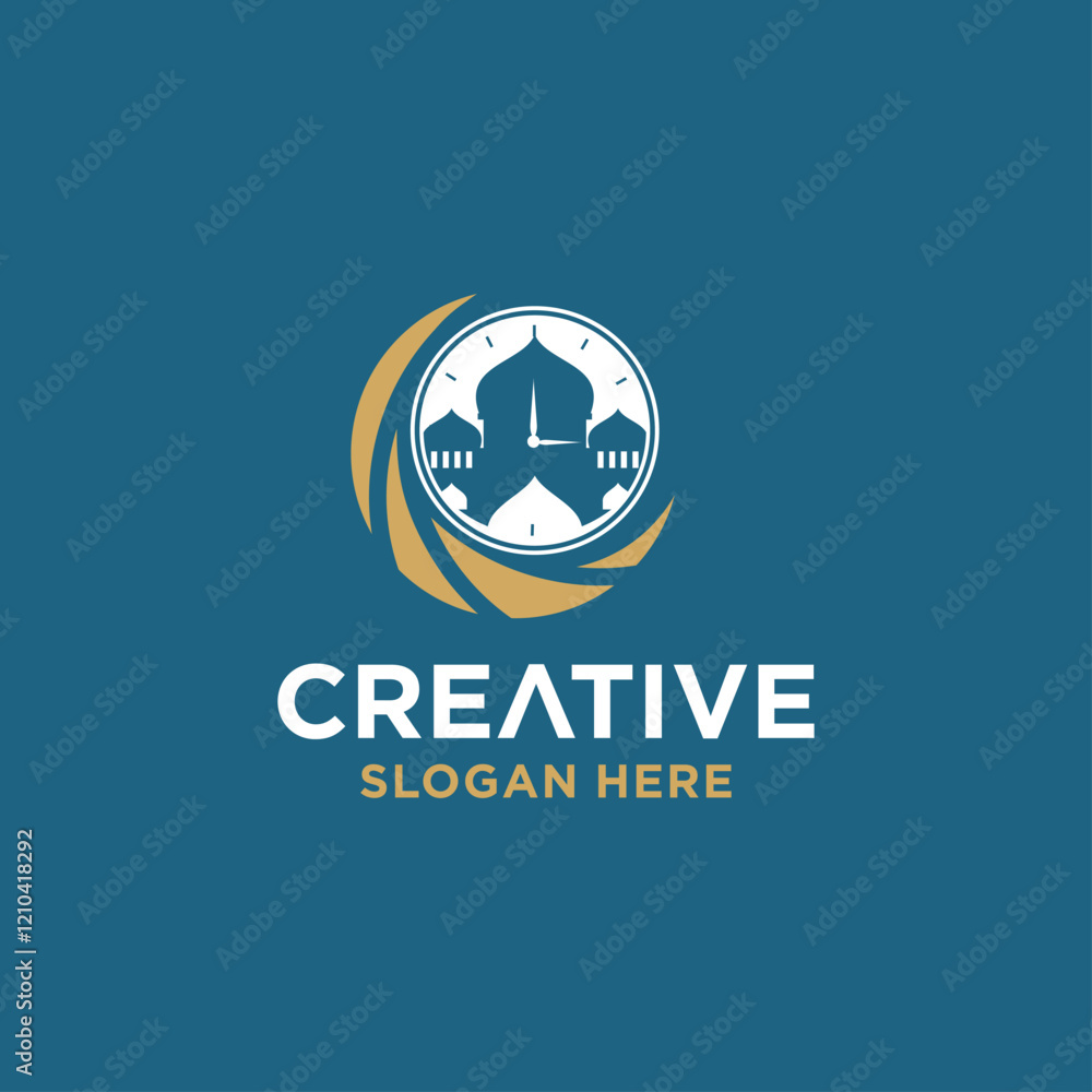 Islamic clock logo, collection of time reminder logos with mosque concept. Islamic clock logo, collection of time reminder logos with mosque concept.
