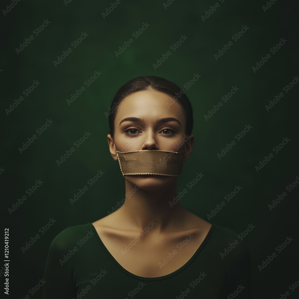 Fototapeta premium Portrait of a Person With Tape on Mouth