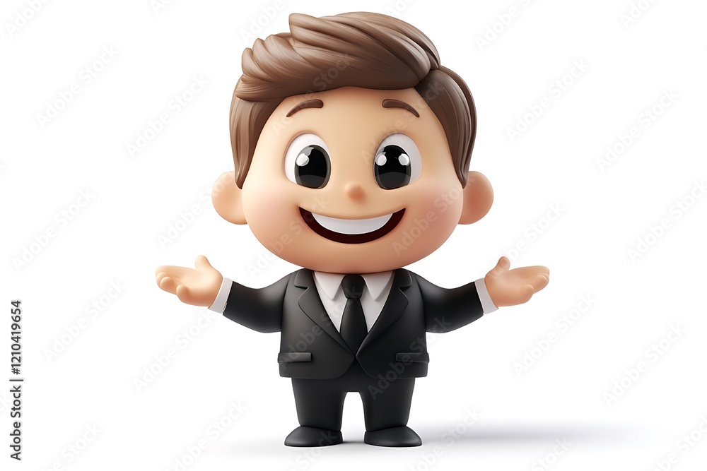Adorable 3D Cartoon Businessman Welcoming Gesture Adorable 3D Cartoon Businessman Welcoming Gesture