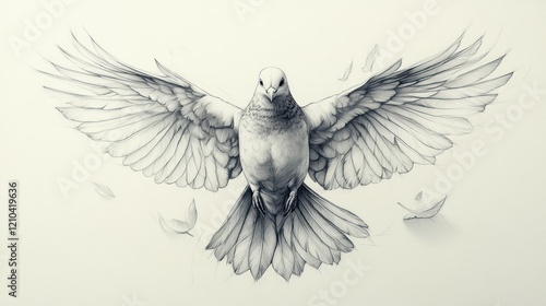 White dove in flight, wings spread wide, peaceful background, spiritual symbol, perfect for religious or peace themes photo