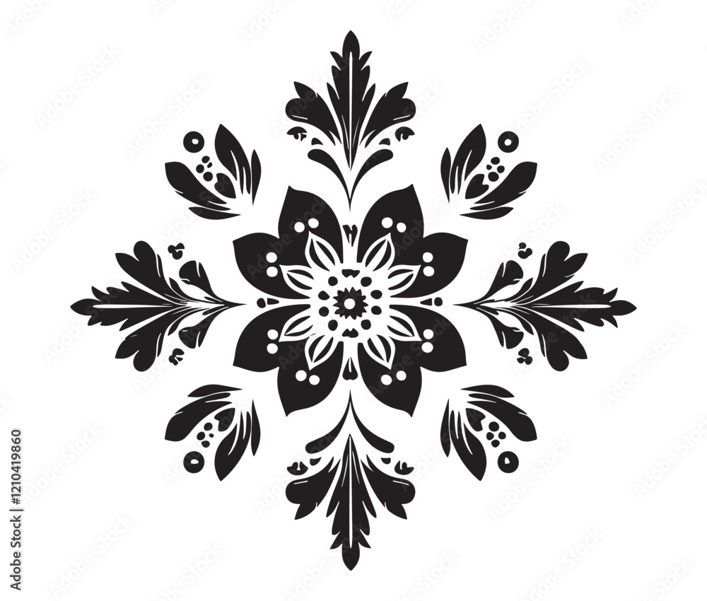 Fototapeta premium Abstract floral ornament, Silhouette mandala flower, Abstract floral design