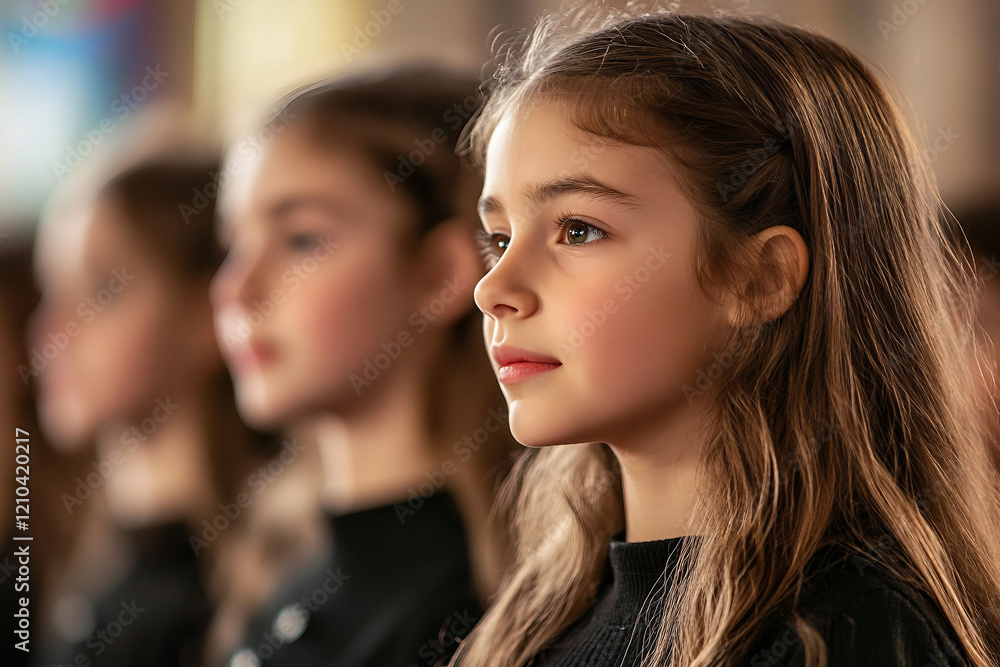 Children Singing in Church Choir with Focused Expressions, Generative AI Children Singing in Church Choir with Focused Expressions, Generative AI