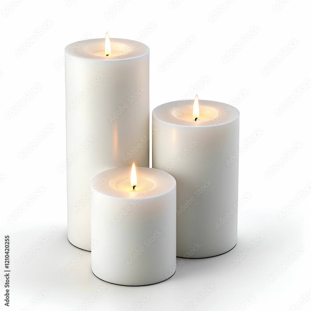 white candles on white background 3d rendering