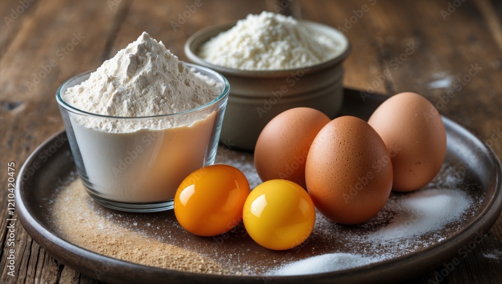 Essential baking ingredients flour eggs and sugar Essential baking ingredients flour eggs and sugar