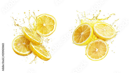 Lemon Splashing on Transparent Background. PNG