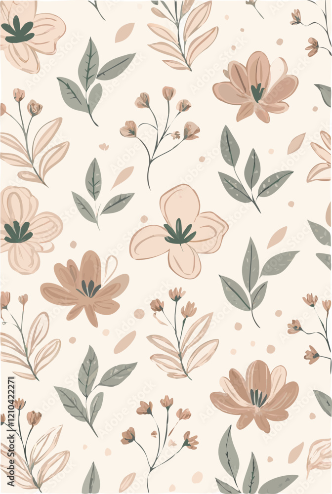 Seamless wallpaper design with whimsical floral design Seamless wallpaper design with whimsical floral design