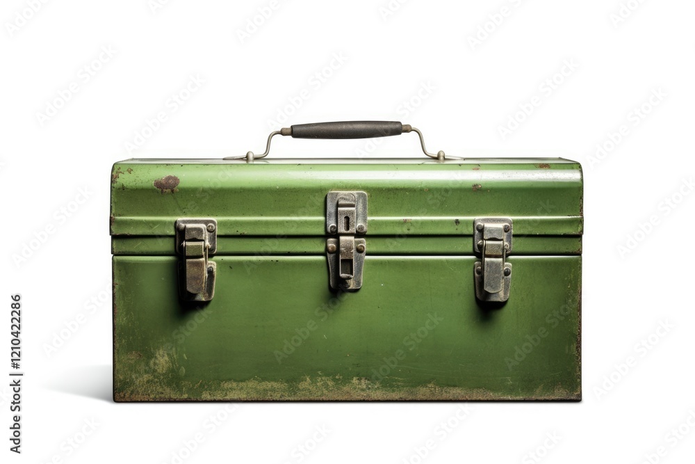 Green Toolbox with Industrial Clipping. Isolated Equipment for Engineers and DIY Enthusiasts to Fix and Keep Green Toolbox with Industrial Clipping. Isolated Equipment for Engineers and DIY Enthusiasts to Fix and Keep