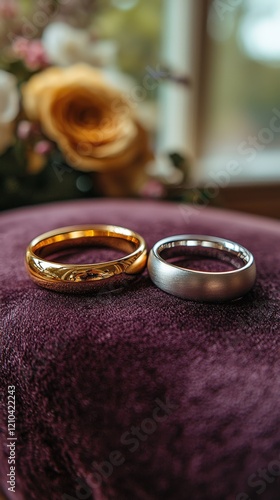 Wallpaper Mural Elegant Wedding Rings on Soft Velvet Surface Torontodigital.ca