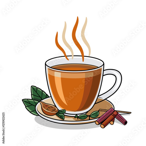 Indian Masala Chai Glass with Spices Illustration