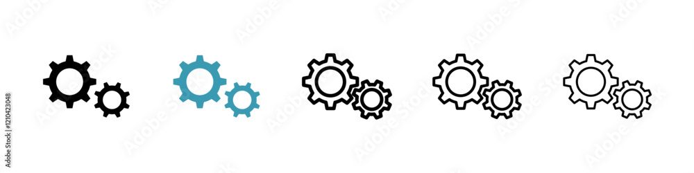 Gears icons vector pack in black and blue colors Gears icons vector pack in black and blue colors