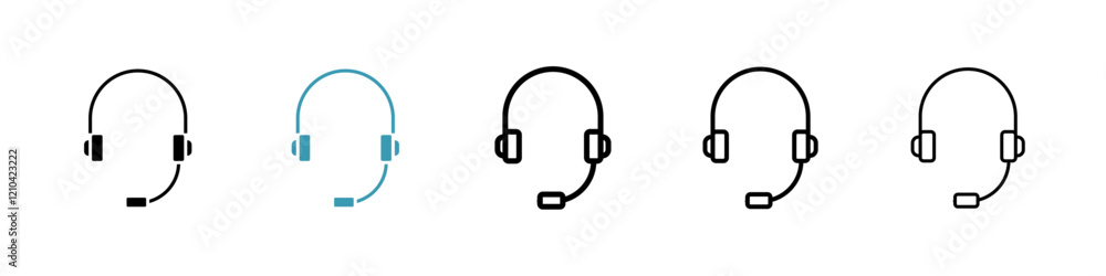 Headphones icons vector pack in black and blue colors Headphones icons vector pack in black and blue colors