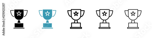 Trophy icons vector pack in black and blue colors
