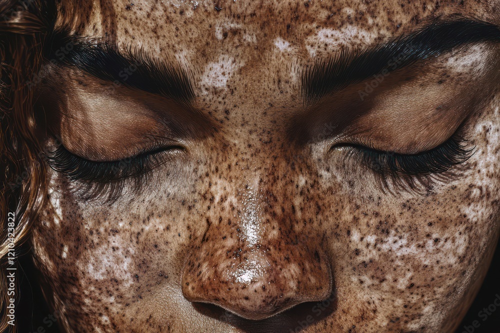 Naklejka premium Ethnically diverse beauty conveyed through abstract art with intricate details of freckles, scars, and wrinkles