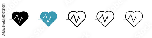 Heartbeat icons vector pack in black and blue colors