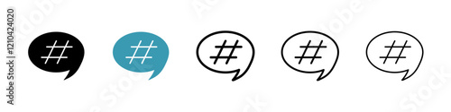 Hashtag icons vector pack in black and blue colors