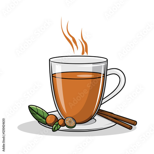 Indian Masala Chai Glass with Spices Illustration