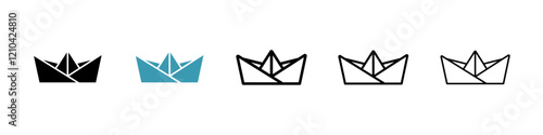 Paper boat icons vector pack in black and blue colors