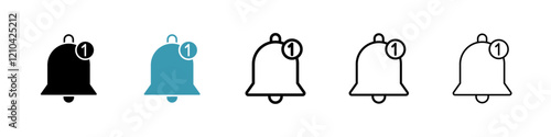 Notification bell icons vector pack in black and blue colors