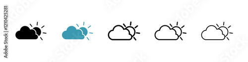 Partially cloudy icons vector pack in black and blue colors