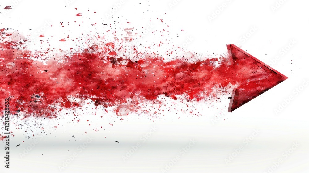 Red arrow on a white background with watercolor splashes. Red arrow on a white background with watercolor splashes.