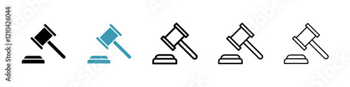 Gavel icons vector pack in black and blue colors