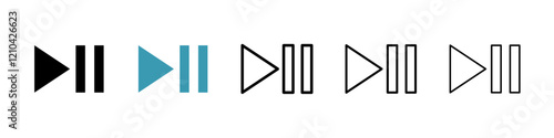 Play pause icons vector pack in black and blue colors