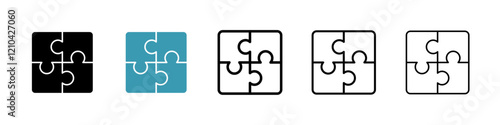 Puzzle piece icons vector pack in black and blue colors