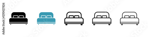 Bed icons vector pack in black and blue colors