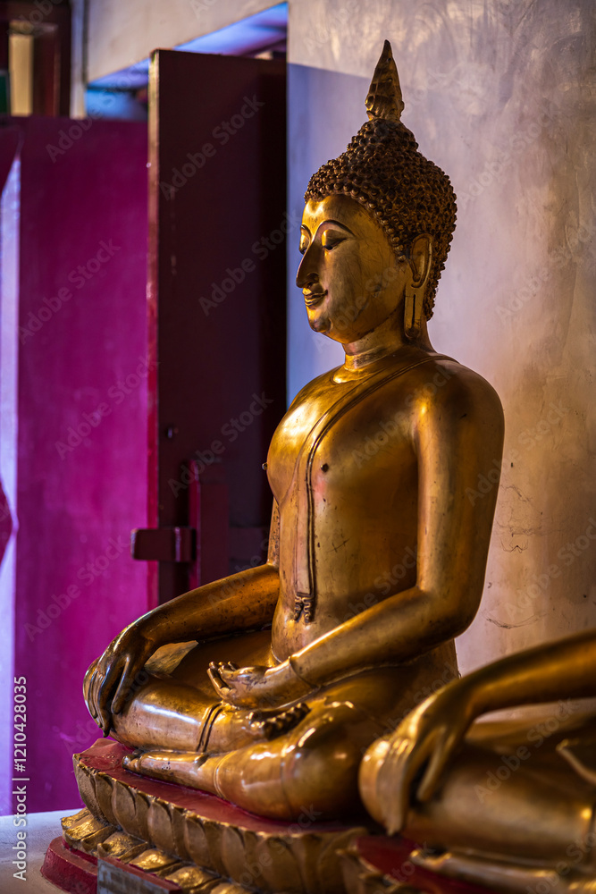 Old Beautiful Golden Buddha Many statues at Wat Phra Si Rattana Mahathat also colloquially referred to as Wat Yai is a Buddhist temple It is a major tourist is Public places in Phitsanulok,Thailand.