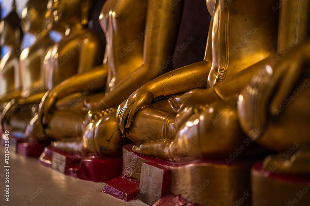 Old Beautiful Golden Buddha Many statues at Wat Phra Si Rattana Mahathat also colloquially referred to as Wat Yai is a Buddhist temple It is a major tourist is Public places in Phitsanulok,Thailand.