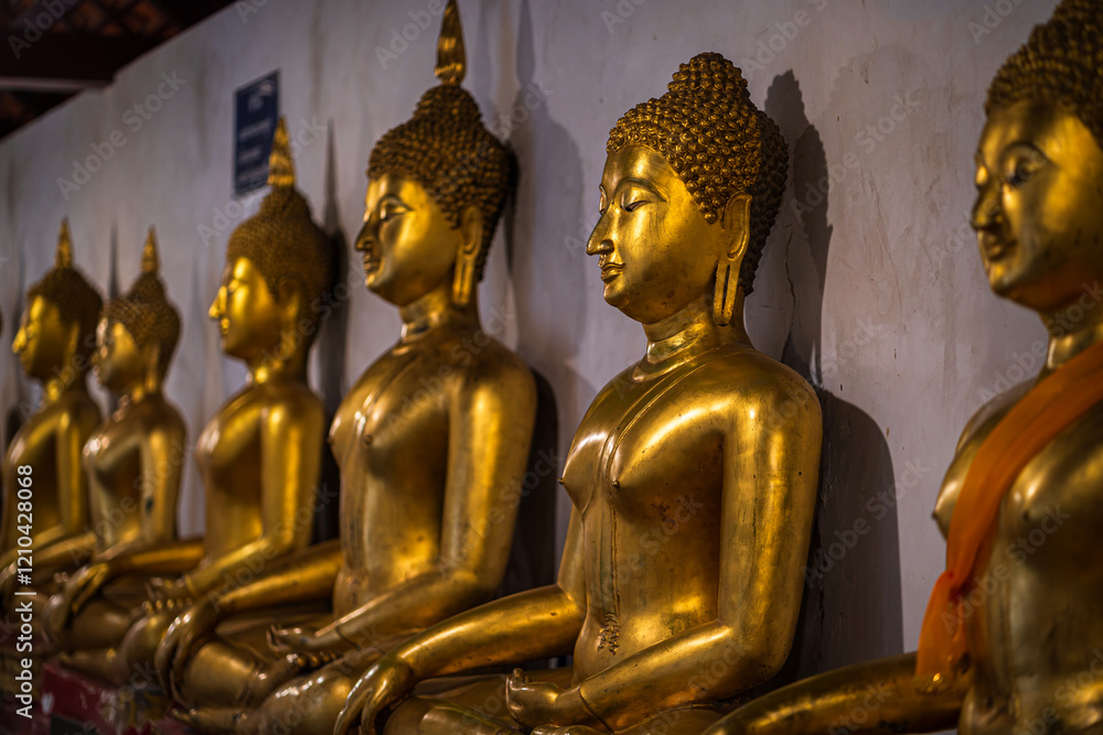 Old Beautiful Golden Buddha Many statues at Wat Phra Si Rattana Mahathat also colloquially referred to as Wat Yai is a Buddhist temple It is a major tourist is Public places in Phitsanulok,Thailand.