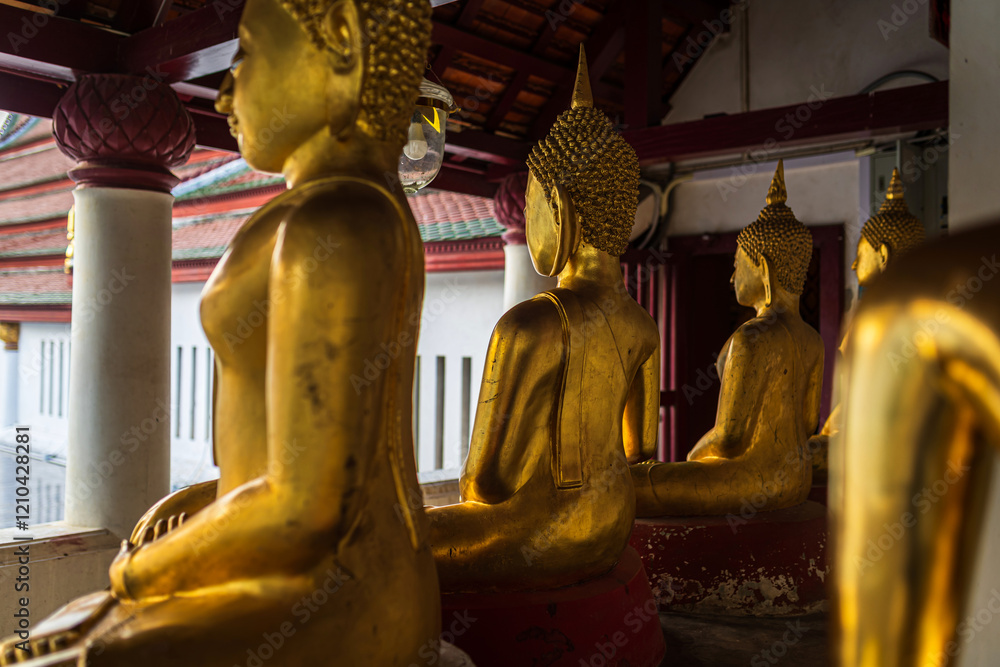Old Beautiful Golden Buddha Many statues at Wat Phra Si Rattana Mahathat also colloquially referred to as Wat Yai is a Buddhist temple It is a major tourist is Public places in Phitsanulok,Thailand.