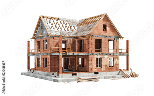 Partially constructed house on a construction site under development Isolated on Transparent background PNG