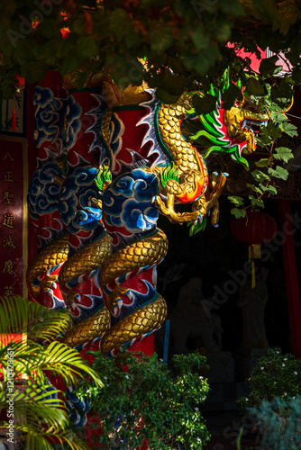 Obraz na płótnie red lantern decoration for Chinese New Year Festival at Chinese shrine Ancient chinese art with the Chinese alphabet Blessings written on it Is a Fortune blessing compliment,Is a public place Thailand w salonie