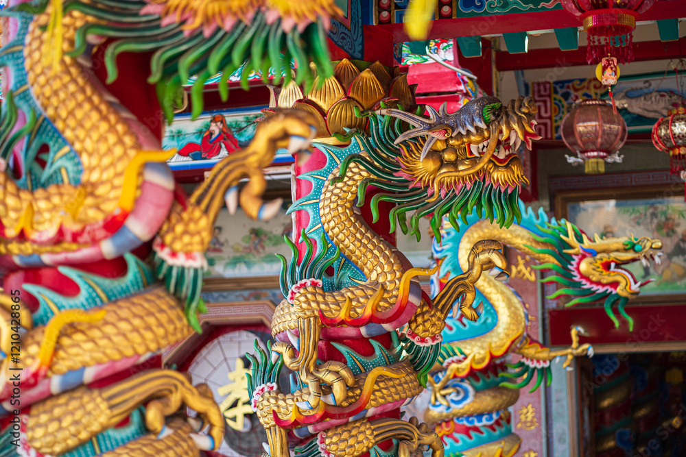 red lantern decoration for Chinese New Year Festival at Chinese shrine Ancient chinese art with the Chinese alphabet Blessings written on it Is a Fortune blessing compliment,Is a public place Thailand