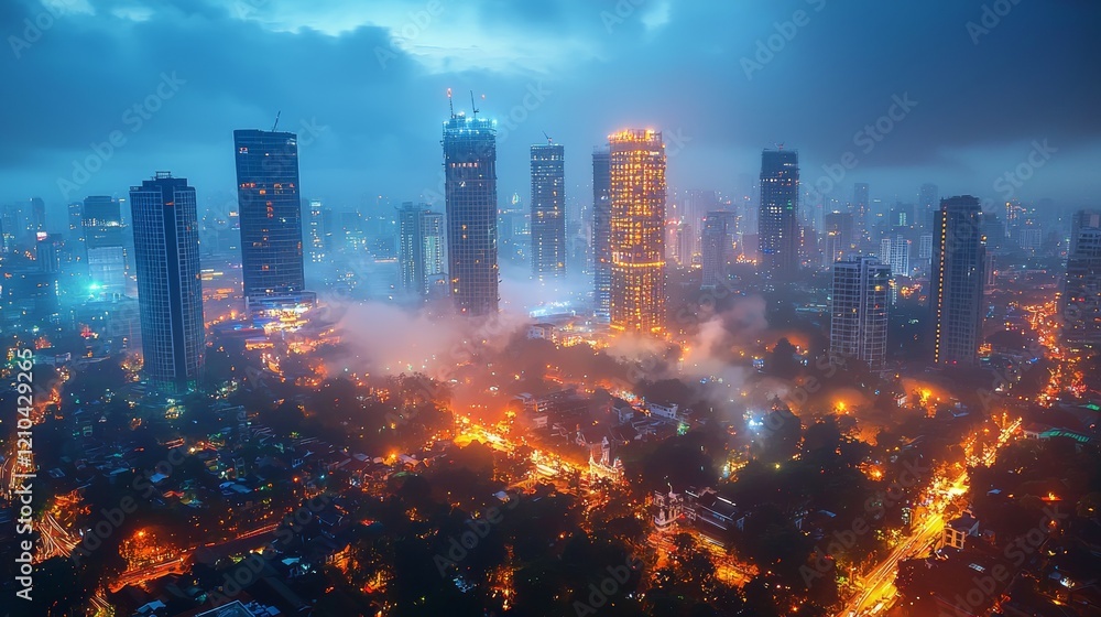 Fototapeta premium jakarta city in hologram with network elements 