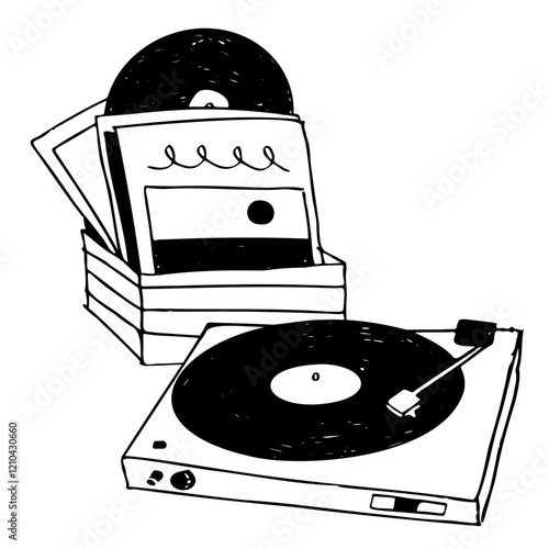 Record player with vinyl records