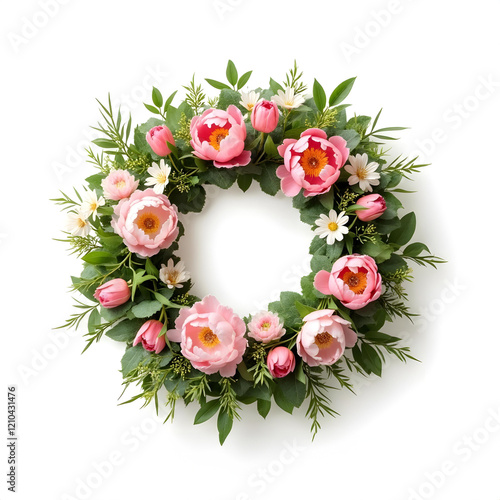 Wreath decoration with spring flowers